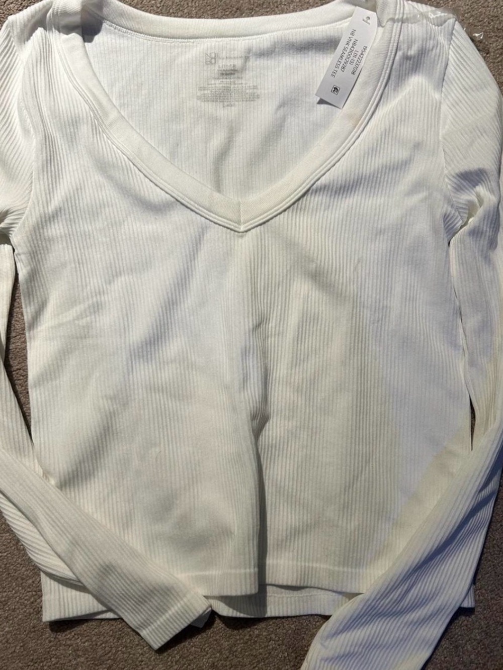 Women's Ribbed V-Neck Long Sleeve Sweater - White